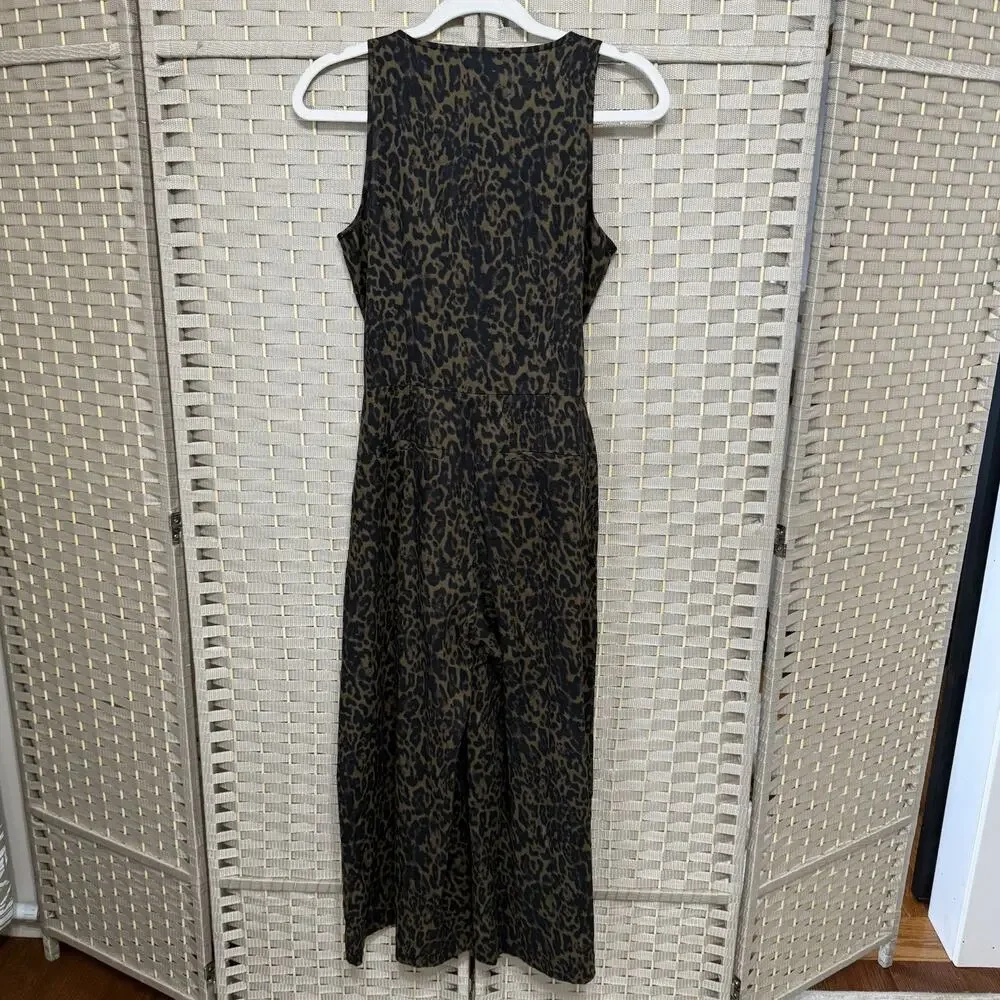 Banana Republic Linen Blend Sleeveless Jumpsuit Size 2 Animal Print Cropped Tie